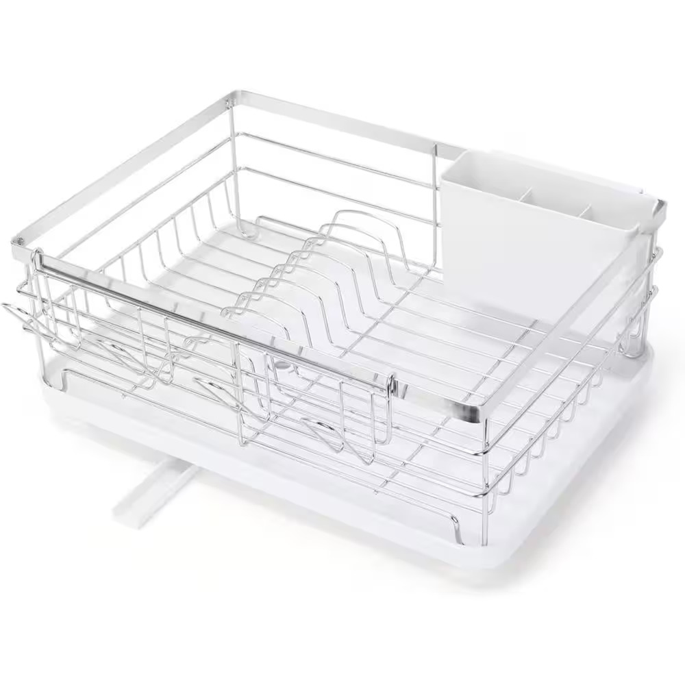 Oumilen Stainless Steel Dish Drying Rack with Drain Board - White